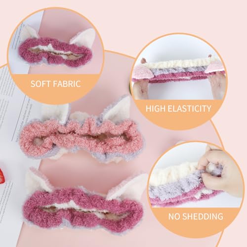 PERFECTSIGHT Kawaii Headband for Spa, Makeup, Washing Face, Party - 2 Pack Cute Hair Band for Shower Beauty Skincare, Soft Facial Headbands for Girls and Women (Contrast Color Ear) - color: Contrast Color Ear