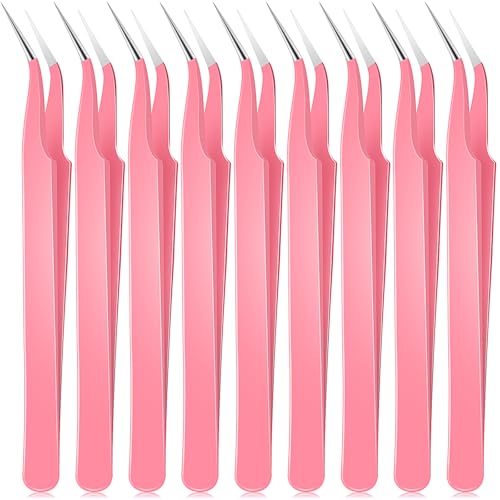 Honoson 9 Pcs Curved Pointed Craft Tweezers Precision Tweezer,Pink - color: Pink