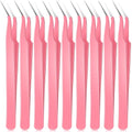 Honoson 9 Pcs Curved Pointed Craft Tweezers Precision Tweezer,Pink - color: Pink