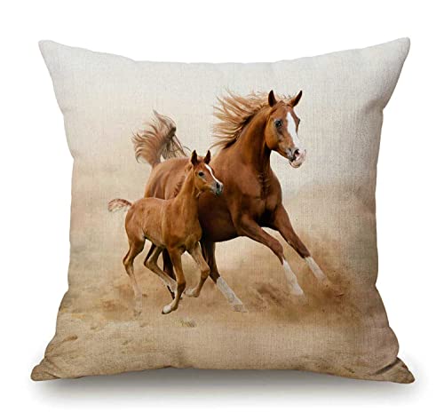 Solekla Animlas Pillow Cover 18x18 Inch Horses and Kids Run in Fields Farm Farmhouse Decorative Throw Pillow Cover Square Cushion Case for Home Sofa Couch Decoration - color: Sl217