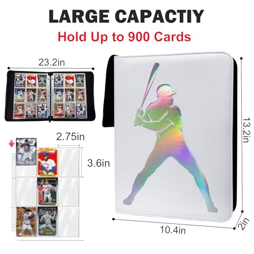 900 Pockets Baseball Card Binder, Laser Silver Hot Stamping Cover,KQ74 - color: Dazzling Baseball-900