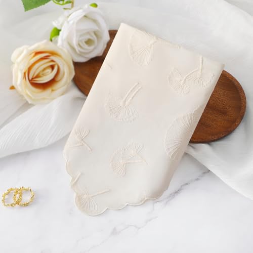 Handkerchiefs for Women Soft Cotton,Dainty Embroidered Womens Handkerchiefs - color: Cream