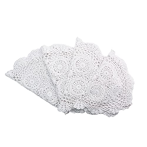 Phantomon Handmade Crochet Cotton Lace Placemats Doilies Cloth Crochet Coasters, Pack of 4, Oval Shape, White, 12 x 17 inch (White) - color: White