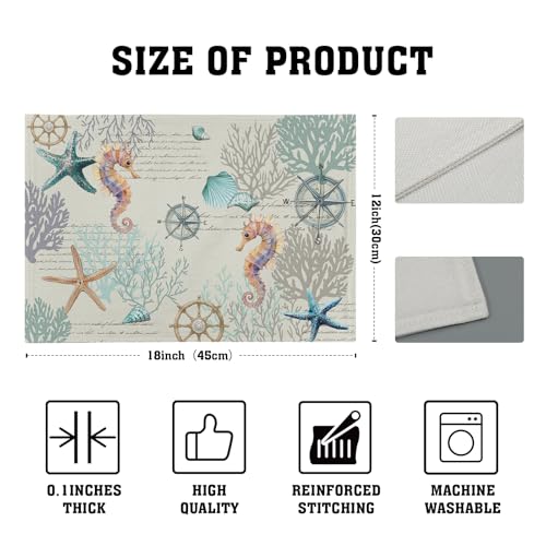 Nautical Placemats Set of 4 Starfish Sea Shell Beach Theme Ocean Coral Washable Non-Slip Heat Resistant 12×18 Inch Seasonal Summer Linen Fabric Table Mat for Party Kitchen Dining - color: Nautical