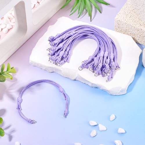 20Pcs Adjustable Braided Cords Bracelets Waxed Braided Thread Bracelets Handmade Half Finished Friendship Bracelet for DIY Women Jewelry Making Supplies (Lilac) - color: Lilac, size: 235mm