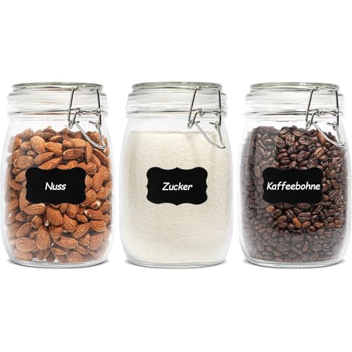 ComSaf Glass Jars with Airtight Lids 34oz 3 Pack Pantry Storage Coffee - size: 34oz*3