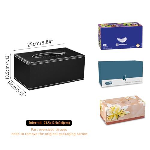 PU Leather Tissue Box Cover Rectangle, Aesthetic Facial Tissue Box Holder - color: Black