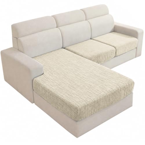 Stretch Sofa Cushion Covers (2 Seaters + 1 Chaise, Beige) - color: Beige, size: 1 Chaise + 2 Seater Cover