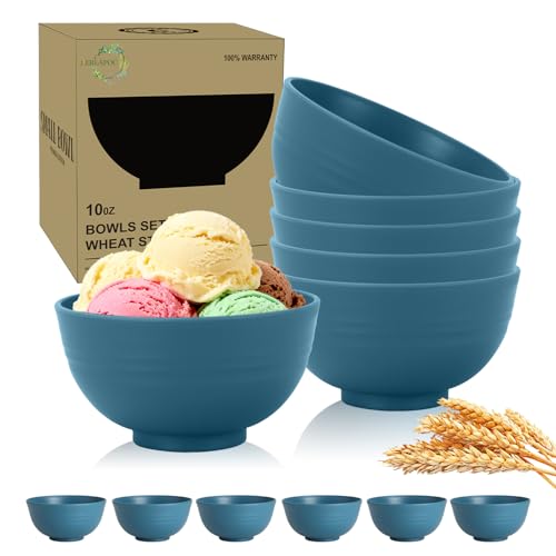 Wheat Straw Bowls Set of 6, Unbreakable 10 OZ Small Bowls Set for Snack, Appetizers, Desserts, Microwave & Dishwasher Safe Alternative Plastic Bowls Reusable, Blue - color: Blue, size: 10 OZ