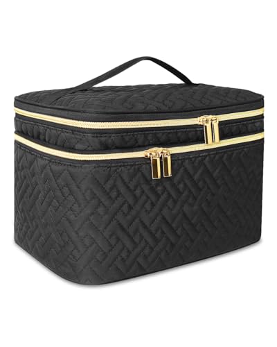 Makeup Bag Organiser for Women, Large Double Layer Cosmetic Make Up Bag - color: Black