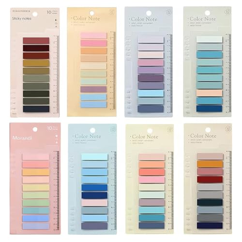 8PACK Sticky Tabs, Transparent Sticky Notes Flags Pastel Book Tabs Writable Annotation Tabs Morandi Page Markers Clear Index Tabs with Ruler Translucent Index Stickers for Books Office Supplies