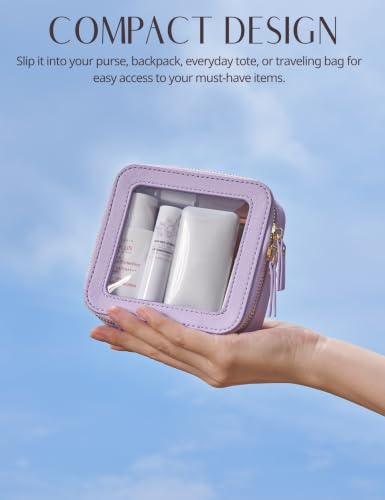 Popvibe Clear Makeup Bag with Zipper, Set of 2, Mini and Medium, Purple - color: Purple, style: Mini & Medium