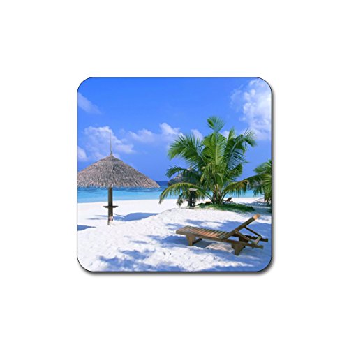 Summer Beach Pattern Square Coaster Set of 4 - Made of Recycled Rubber - color: Summer Beach Pattern Square