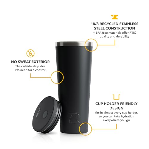 RTIC 28oz Everyday Tumbler, Insulated, Ceramic Lined, Black - color: Black, size: 28 Ounces