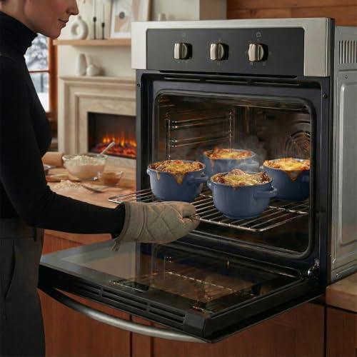 KooK French Onion Soup Crocks with Lids & Handles, Set of 4, Denim - color: Denim
