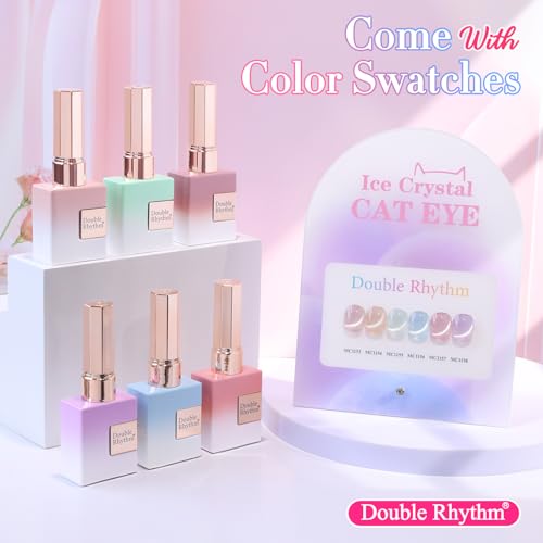 Double Rhythm Cat Eye Gel Nail Polish Set of 6 Same Color Same Bottle 0.5 Oz Shimmer Glitter with Magnet Holographic Reflective Magnetic UV Nail Polish Kit (Silver Nude Pink Blue Purple-T6-28) - color: Pale Silver Nude