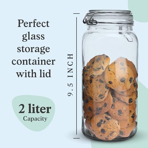 Marbelous Set of 3 Glass Mason Jar 64 Ounces with Airtight Lid Large Jars With Stainless Steel Bail And Trigger Clamps - size: 68 oz 3 Pack