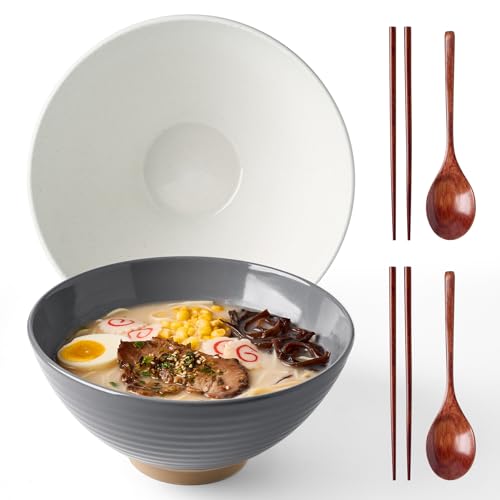 famiware Milkyway 54 oz Large Ramen Bowls Set of 2, White & Dark Gray - color: White & Dark Gray