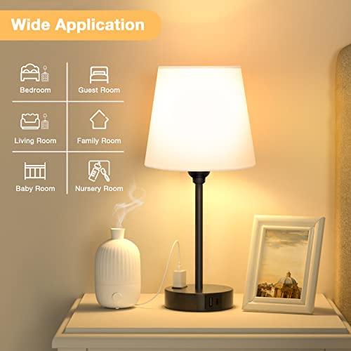 White Bedside Lamps Set 2 for Bedroom - Dimmable Touch, USB C+A, AC Outlet - color: White