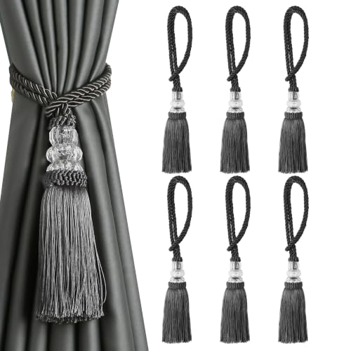 6 Pack Curtain Tiebacks with Tassel, Charcoal - color: Charcoal, size: 6