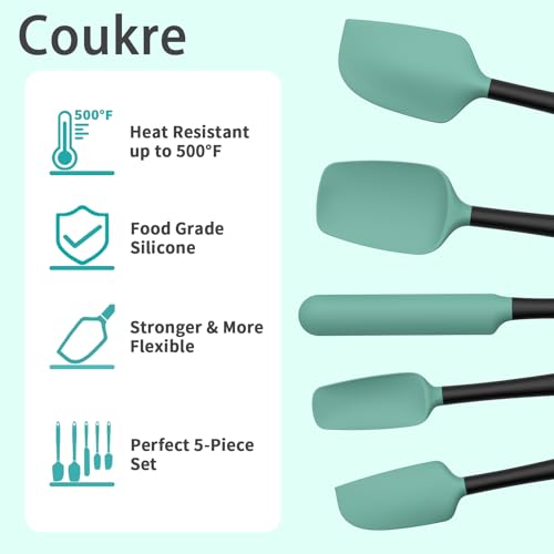 Coukre Silicone Spatula Set of 5,High Temperature Resistant, Food Grade Silicone, Dishwasher Safe, for Baking, Cooking (Aqua Green) - color: Aqua Green Black
