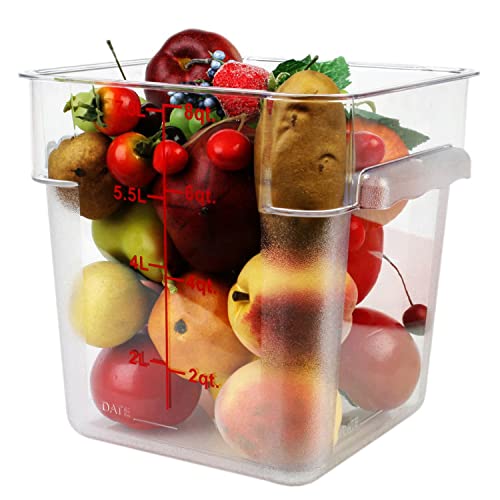 Tiger Chef 4 Pack Food Storage Container with Red Lid Commercial Grade in 8.0 Qt - Square, Clear, Polycarbonate - style: 8 Quart