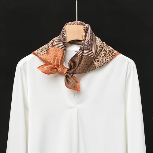 100% Mulberry Silk Scarf - 21" Square Lightweight Neckerchief, Gift Packed - color: Brown-10