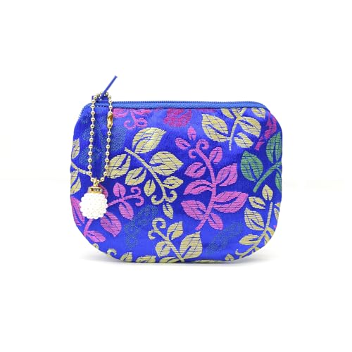 Handmade Women Coin Purse Brocade Zipper Wallet Rosary Pouch Silk Jewelry Bag - BluePro - color: BluePro