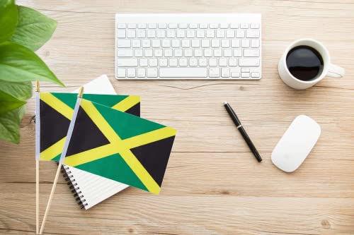 25Pack Small Jamaica Flag Handheld Mini Jamaican Flag on Stick 5x8 Inch - color: Jamaica