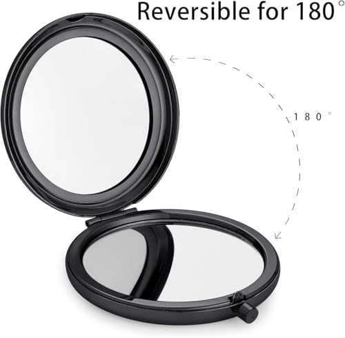 Compact Mirror for Purse, Metal Round Shell, Double-Sided 1X/2X Magnifying, Portable Travel Makeup Mirror, Mini Pocket Mirror, Black, 4 Packs - color: Black