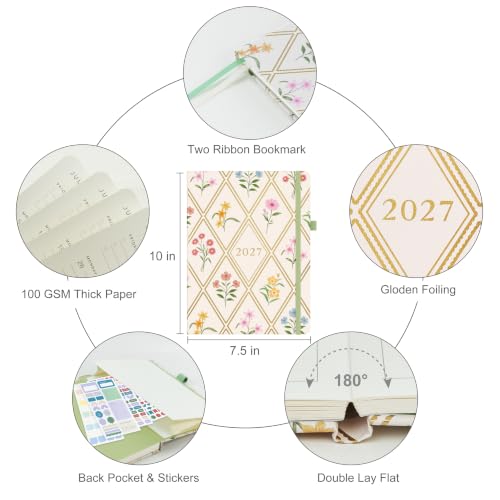 &And Per Se 2027 Planner, 12-Month Monthly & Weekly, 2027 Calendar Planner with 100gsm Paper, B5 Hardcover Faux Leather, 7.5" x 10" (Diamond Floral) - color: Diamond Floral, size: 7.5" x 10"(Jan 2027-Dec 2027)