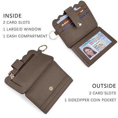 Wristlet Wallet for Women with Keychain – RFID Card Holder Small Wallet Wristlet with Key Ring - color: Cement grey, style: Classic