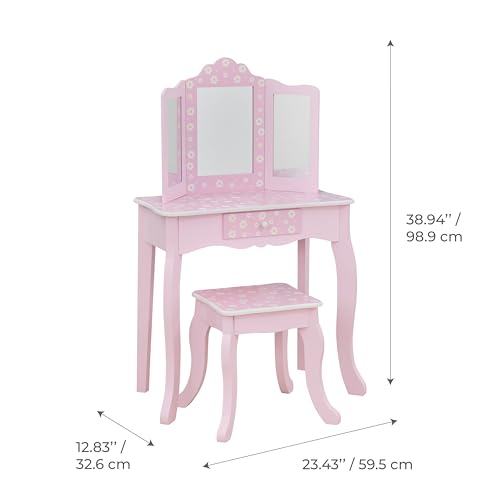 Teamson Kids Daisy Gisele Wood Play Vanity Set, Pink, Ages 3+ - color: Pink