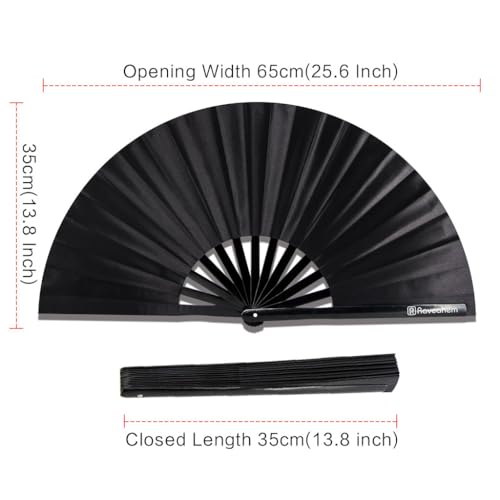 13" Large Rave Fan Bamboo, Folding Clack Hand Fans Foldable for Men Women, Poping Fan for EDM Festival Line Dance Decoration, (Black2, Large 13") - color: Black2, size: Large 13"
