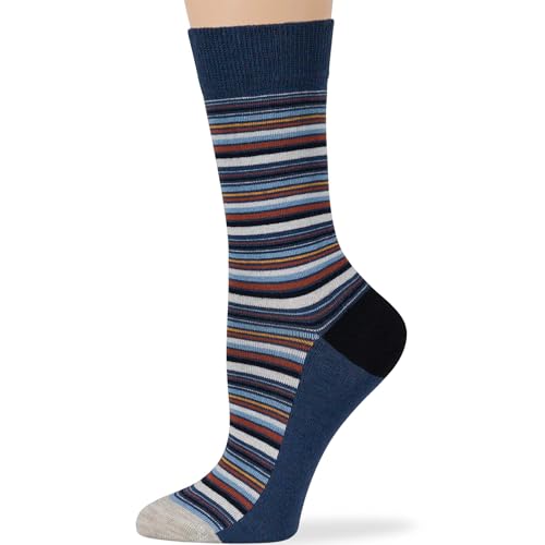 7BIGSTARS Women Cotton Crew Socks, Patterned 4 Pack, M 5-9 - L 8-12 - color: 03b - Dark Navy, Light Navy, Orange (A55), size: 8-12