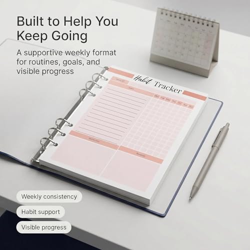 A5 Weekly Habit Tracker Inserts - Motivation & Rewards Pages for Weekly Goals and Consistency, Double-Sided 6-Hole Refill for A5 Binders, 50 Sheets, 100 Pages
