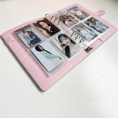 A5 Kpop Photocard Binder, 6 Ring Binder Collector’s Album with 240 Card Slots, PU Leather Binder Cover for Organizing K-Pop, Trading Cards, Game Cards & Memorabilia (Light Pink) - color: Light Pink