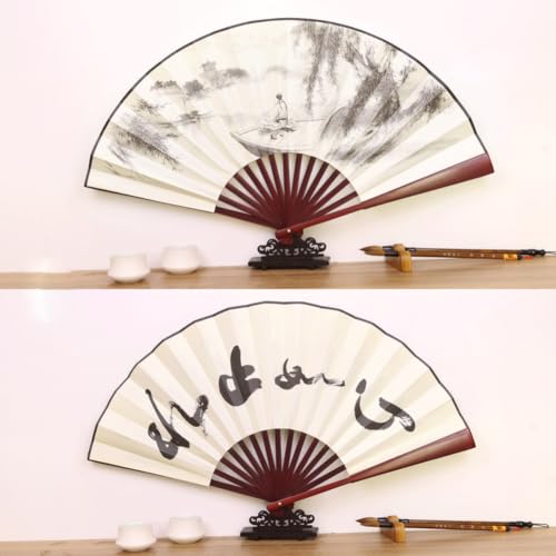 Fox Baby 2 Pcs Large Folding Hand Fans,13 inch Bamboo Fabric Fans with Chinese Traditional Painting for Performance,Decorations (Spring & Lake) - color: Spring & Lake
