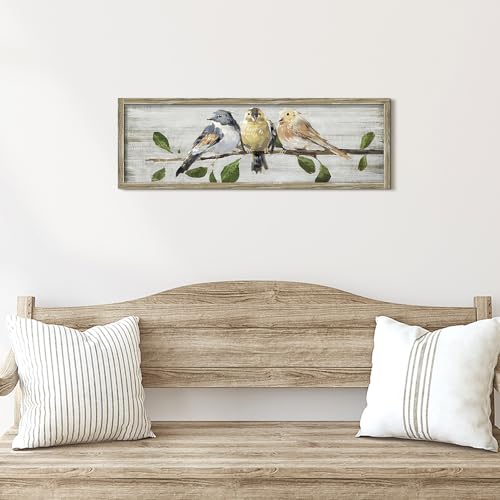 ARTISTIC PATH Rustic Bird on Branch Wooden Framed Wall Art 36x12 Inch - color: green, size: 36"L x 12"W