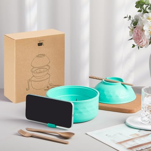 1 Set Microwave Ramen Cooker Bowl with Utensils, Mint Green - color: Mint Green