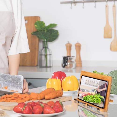 MEGREZ Foldable Bamboo Book Stand Adjustable Cookbook Reading Tablet Holder - color: Rose, size: 13.2 x 9.4 inches