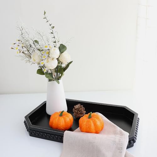 Hrastany Wood Rustic Serving Tray with Beads, Farmhouse Black Decorative Tray for Table Centerpiece, Christmas Wedding Halloween Home Decor - color: Black-c8, size: 15.7" x 10.2" x 1.6"