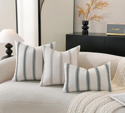 Cethom Boho Throw Pillow Covers 12x20 Set of 2, Taupe Striped Decorative Pillow Cases for Couch Chair Bed, Textured Farmhouse Modern Accent Cushion Covers for Living Room Bedroom Sofa Home Decor - color: Taupe, size: 20" x 12" (Pack of 2)