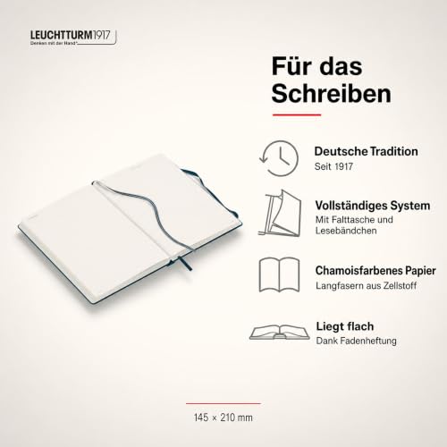 LEUCHTTURM1917 - Notebook Hardcover Medium A5-251 Numbered Pages for Writing and Journaling - Thinking Ahead (Ruled Paper, Deep Sea) - color: Deep Sea, style: Ruled