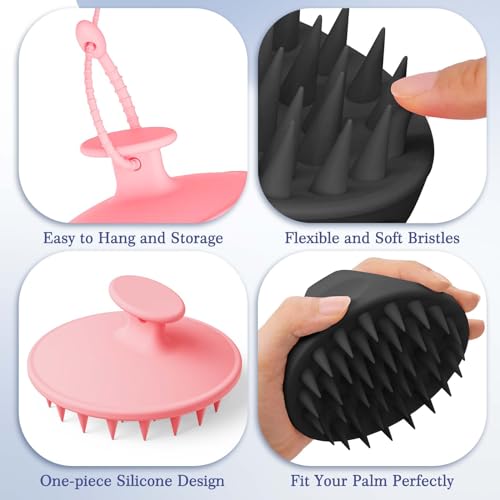 Manmihealth Large Hair Scalp Scrubber, One-piece Silicone Scalp Massager - color: Style 1+style 2 (Pink+black)