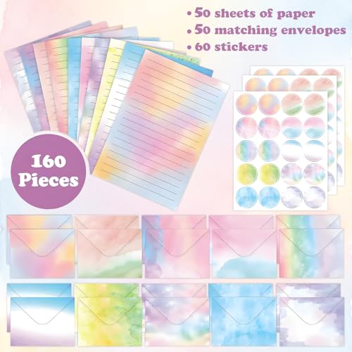 FUNCLASS 160 Pcs Stationery Set Letter and Envelopes Watercolor - color: Watercolor-B