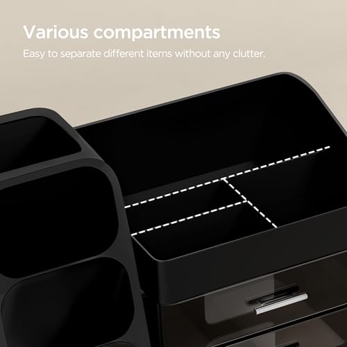 HBlife Desk Organizer with Pen Pencil Holder for Desk, Pen Organizer with 2 Drawers, Desk Organizers and Accessories with 4 Compartments, Desktop Storage for Office Home School Art Supplies, Black - color: Black