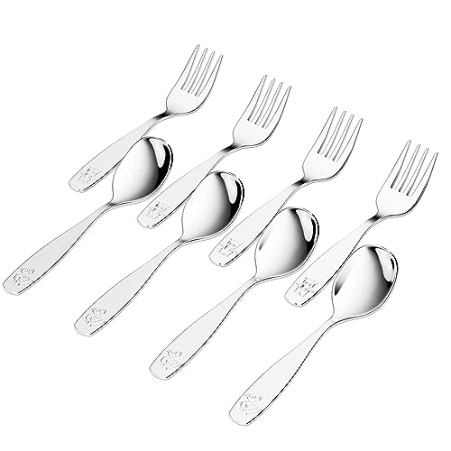 8 Pieces Toddler Utensils, Kids Stainless Steel Silverware Set - 4pcs Forks and 4pcs Spoon, Cute Children Flatware Sets with Mirror Polished, Self Feeding Safe, Dishwasher Safe - color: 8 Pieces Set
