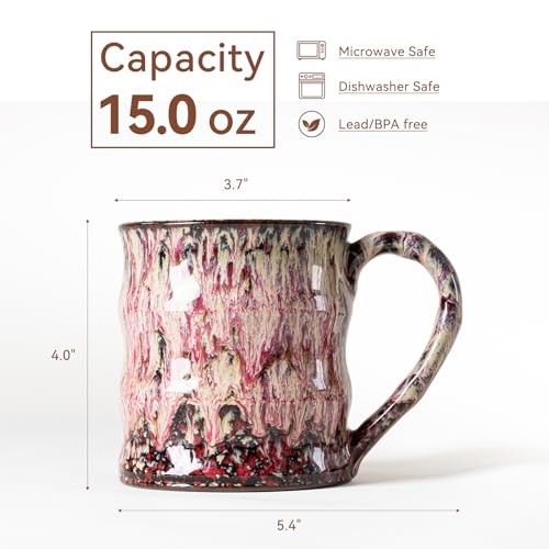 Raspberry Cream Ceramic Mug, 15oz Reactive Glaze Coffee Mug, Gift for Her - color: 15oz - Raspberry Cream · NURTURE