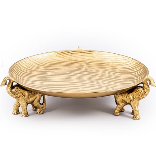 Round Golden Serving Tray with Handles – Decorative Coffee Table Tray, Round Decorative Tray, Gold Table Decor for Dining Table Centerpiece Decor, Vanity Tray, Perfume Tray - color: Golden